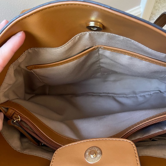 Nanette Lapore Brown Faux Leather Shoulder Tote Bag Two Tone Purse Handbag - Picture 6 of 7